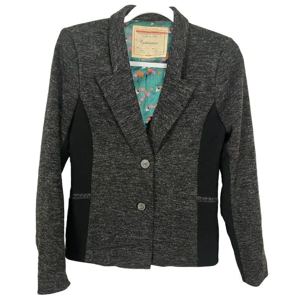Anthropologie Cartonnier Womens Jacket Size 6 Button Pockets Blazer Gray Black